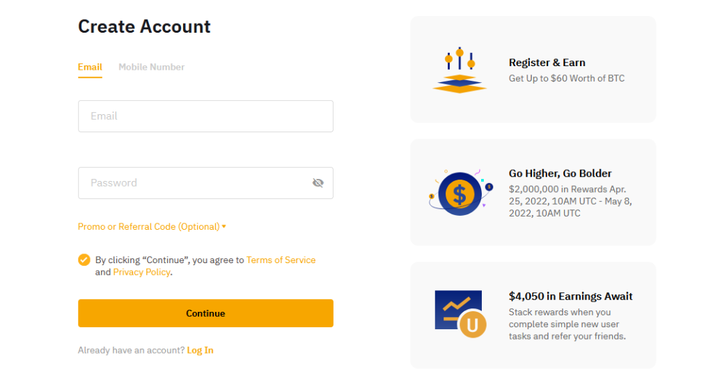 To open a Bybit account, you can get started by simply signing up with your email or phone number.