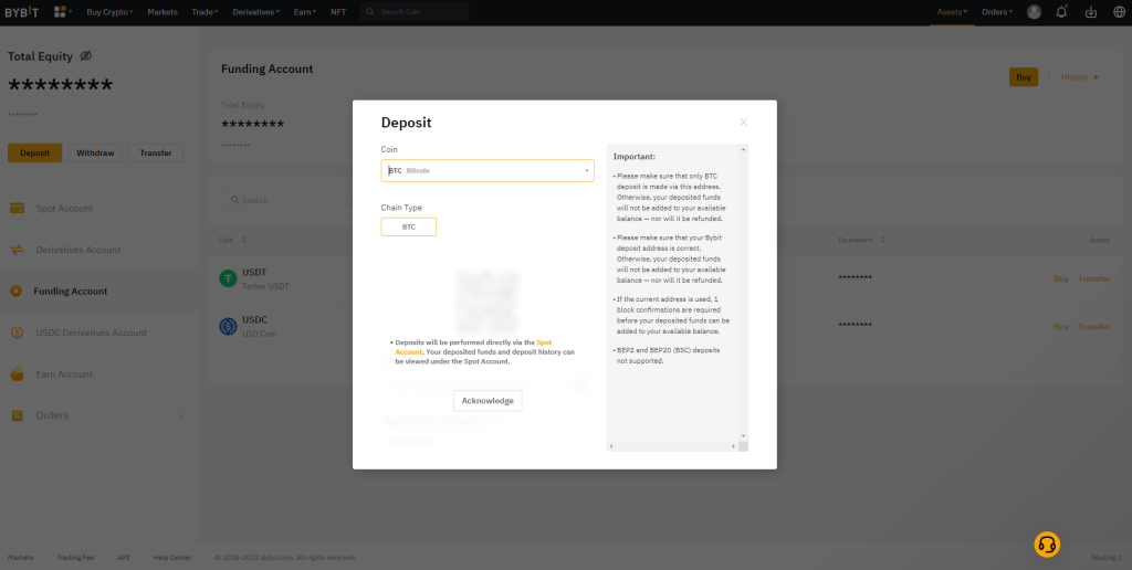 Deposit with ByBit 