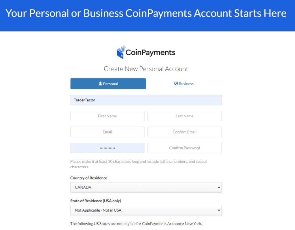 CoinPayments-Create your New Personal account at Coin Payments