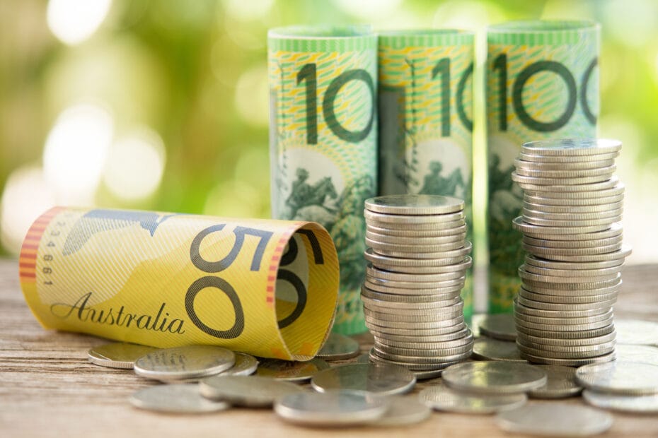 Australia banknote and stacks of coin