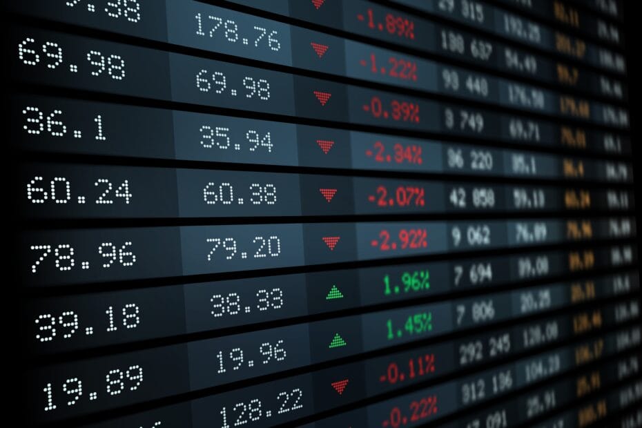 Stock exchange board, market index graphs, charts