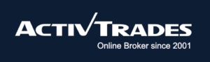 Online Broker since 2001 logo with dark blue background