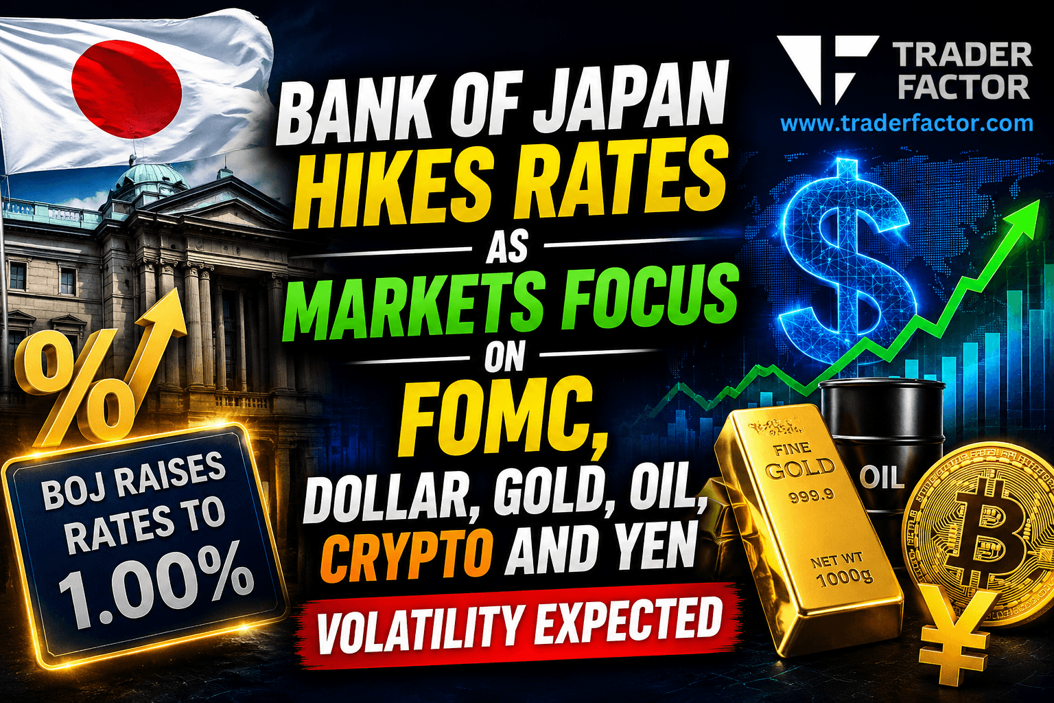 Forex Market Today Bank of Japan Hikes Rates as Markets Focus on FOMC, Dollar, Gold, Oil, Crypto and Yen Volatility Expected