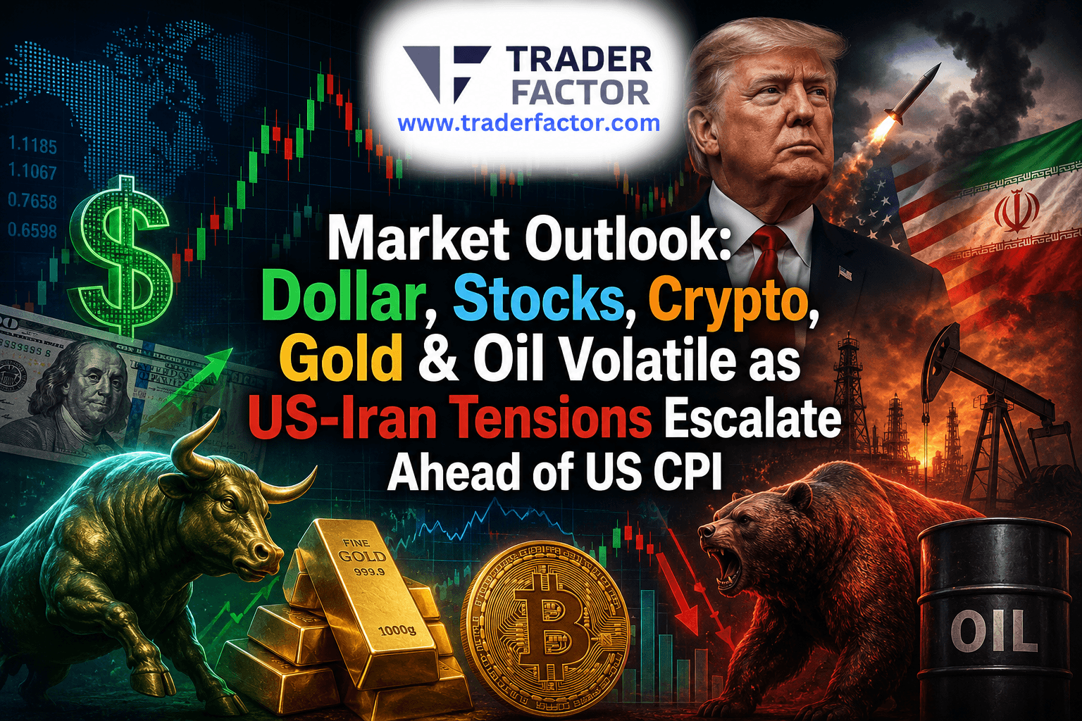Market Outlook Dollar, Stocks, Crypto, Gold & Oil Volatile as US-Iran Tensions Escalate Ahead of US CPI-TraderFactor