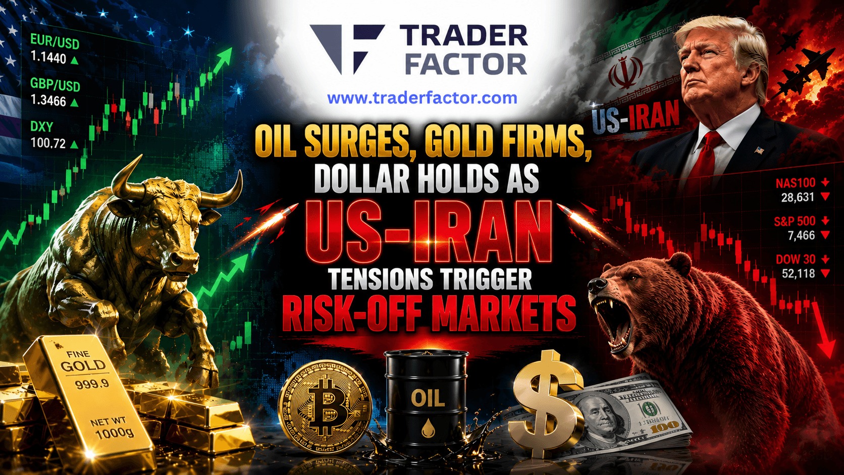 Market Outlook Oil Surges, Gold Firms, Dollar Holds as US-Iran Tensions Trigger Risk-Off Markets