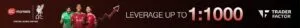 EC Markets promotional banner advertising leverage up to 1:1000, featuring Liverpool FC players and TraderFactor.