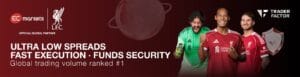 EC Markets banner promoting ultra-low spreads, fast execution and funds security, featuring Liverpool FC players and TraderFactor.