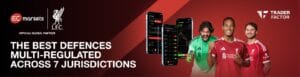 EC Markets promotional banner highlighting multi-regulation across seven jurisdictions, featuring Liverpool FC players and TraderFactor.