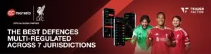 EC Markets promotional banner highlighting multi-regulation across seven jurisdictions, featuring Liverpool FC players and TraderFactor.