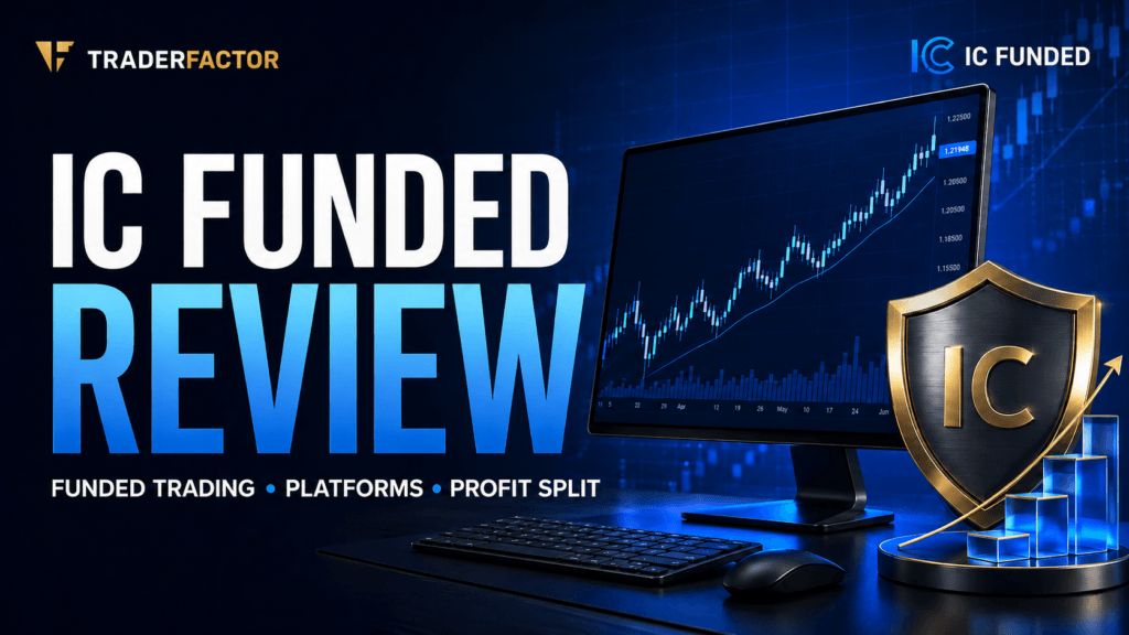 IC Funded review featuring funded trading platforms, profit split information and a trading chart