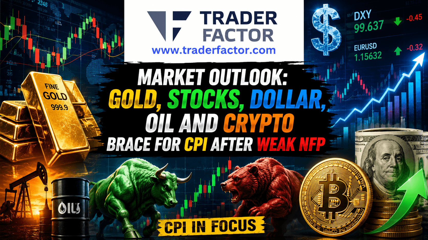 Market Outlook Gold, Stocks, Dollar, Oil and Crypto Brace for CPI After Weak NFP