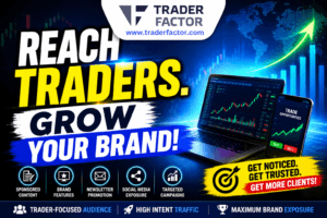 TraderFactor brand promotion graphic highlighting targeted trader audiences, maximum exposure, increased visibility and business growth.