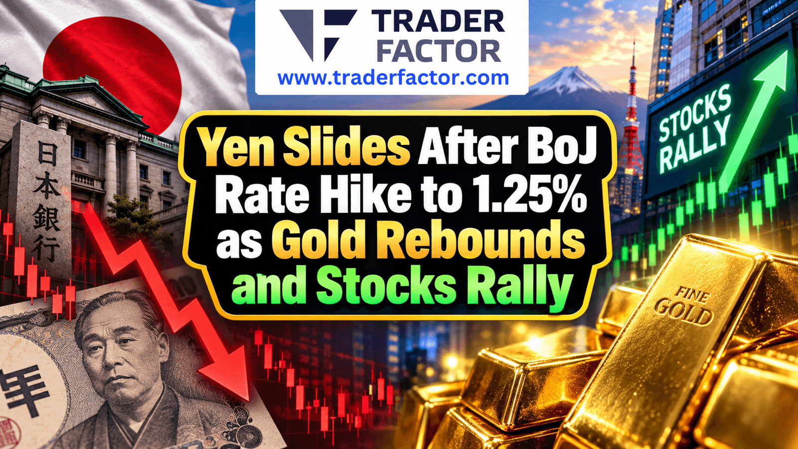 Forex Market Today Yen Slides After BoJ Rate Hike to 1.25% as Gold Rebounds and Stocks Rally