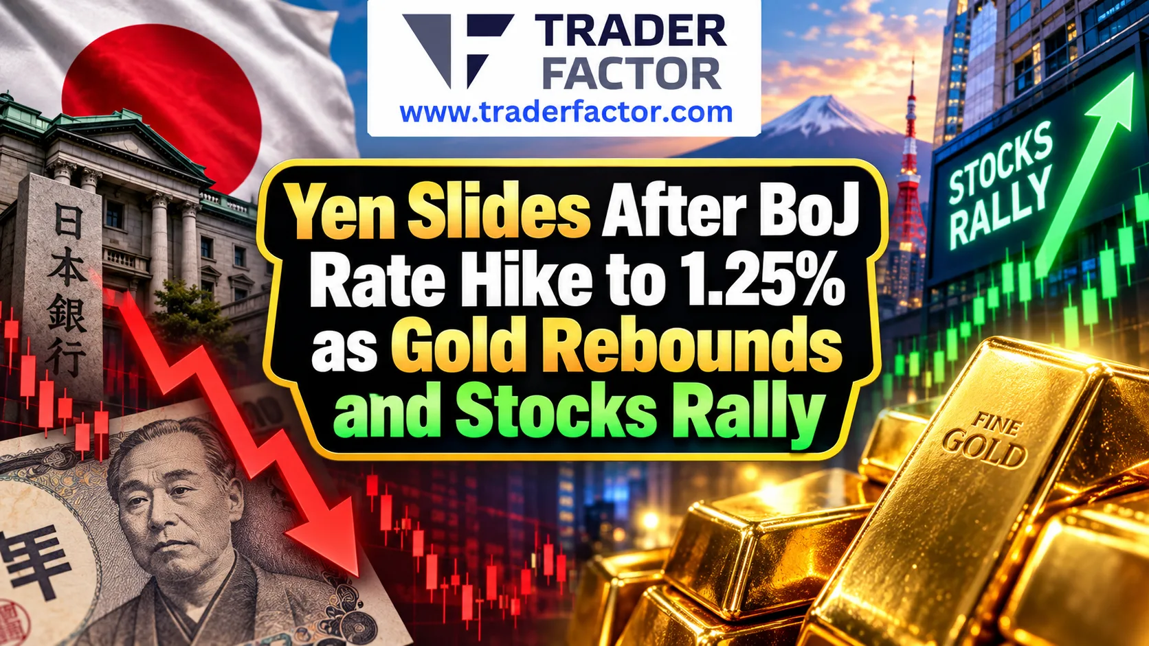 Forex Market Today Yen Slides After BoJ Rate Hike to 1.25% as Gold Rebounds and Stocks Rally