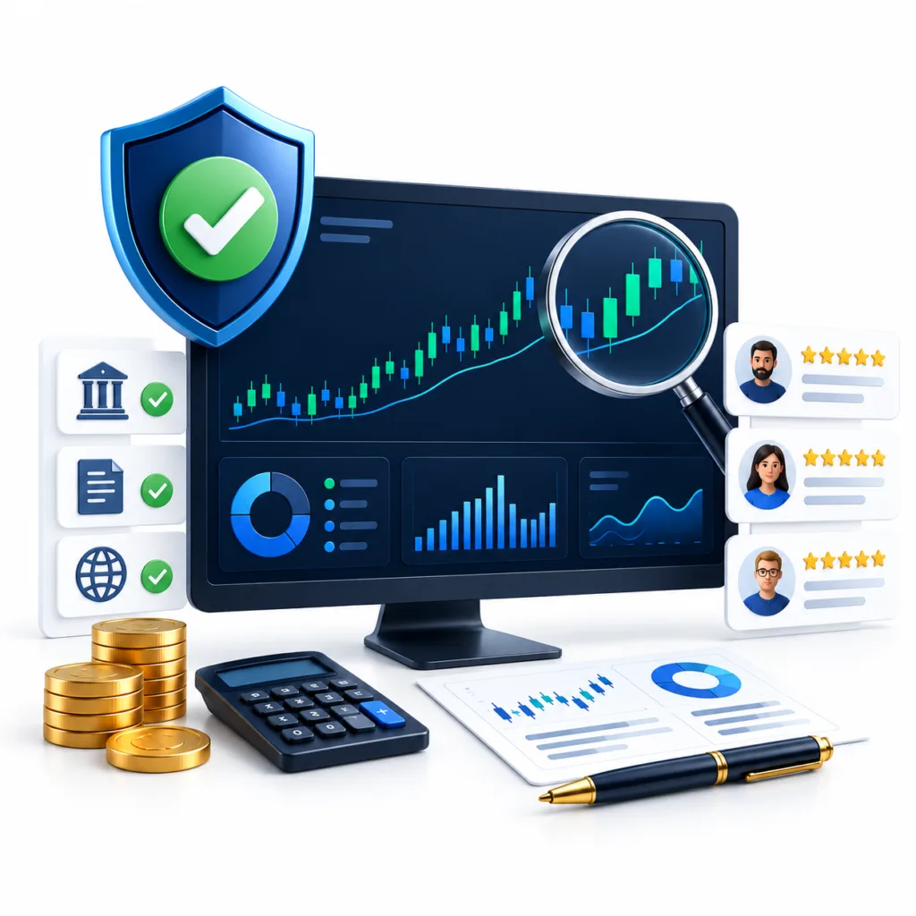 TraderFactor illustration showing verified broker research, trading-cost analysis and data-driven broker selection