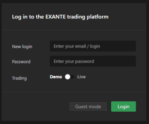 Log in to EXANTE trading platform